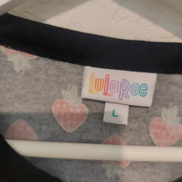 LuLaRoe Black Top with Pink Strawberry Print - Picture 3 of 3